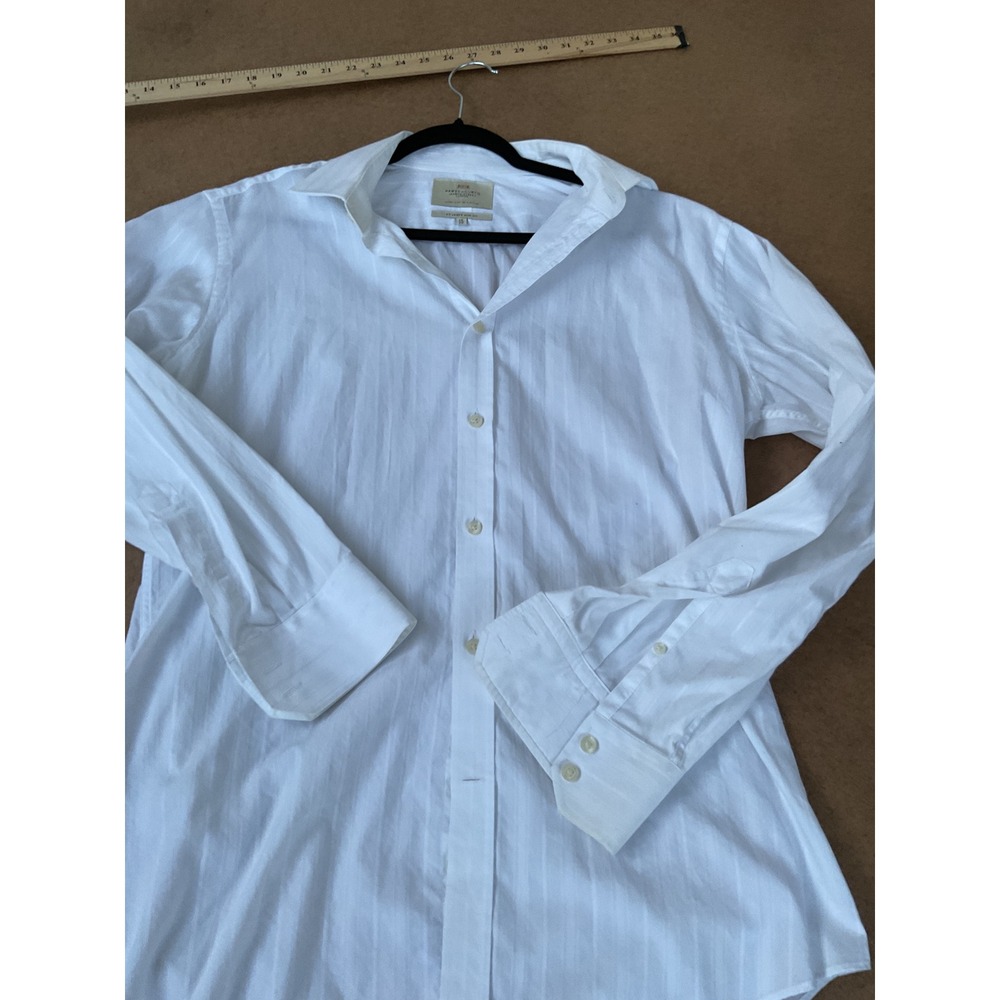 Hawes & Curtis Mens White Dobby Stripe Slim Fit Dress Shirt 16 36 French Cuff